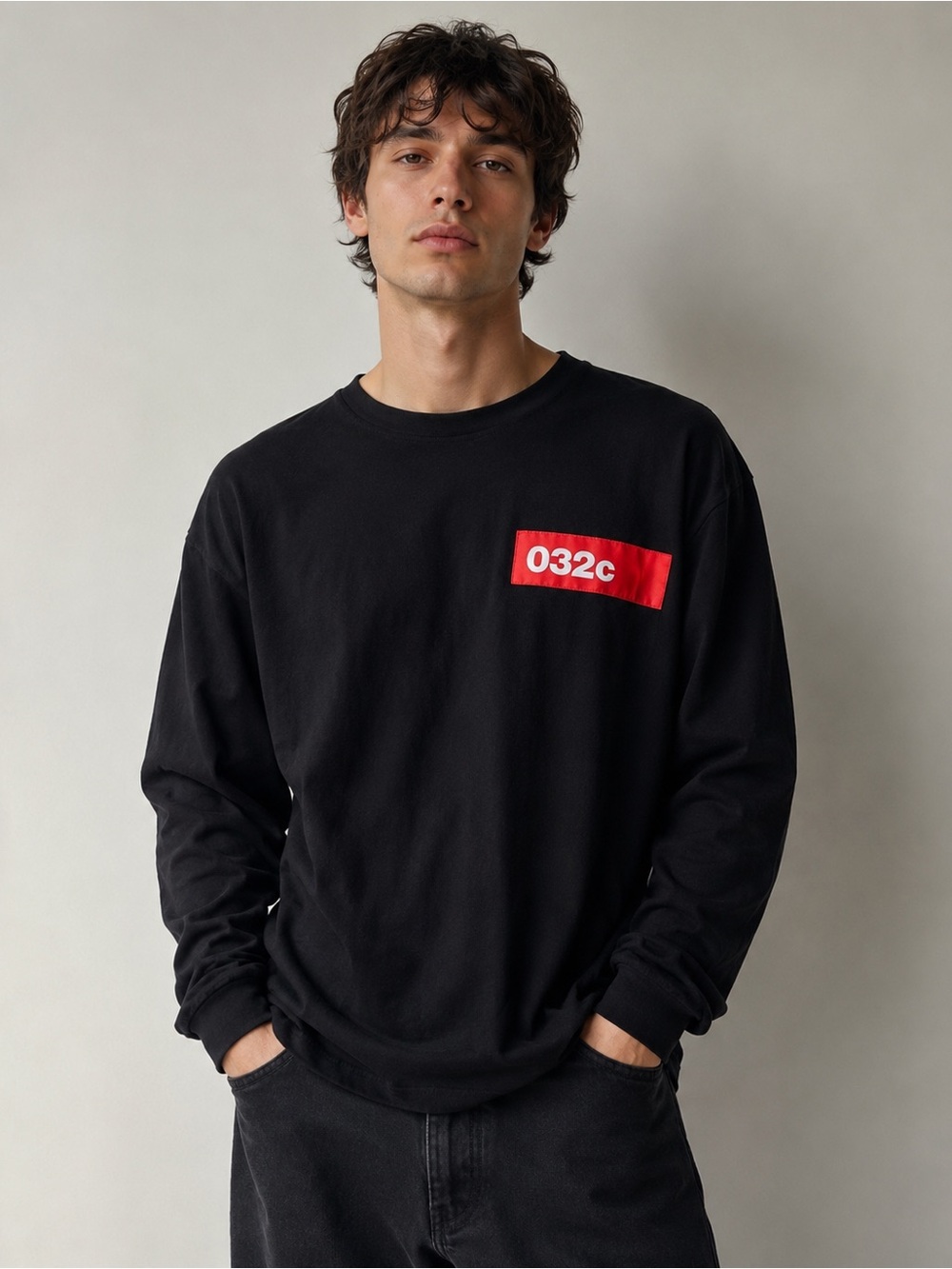 032c Men’s Black Long Sleeve Logo Patch Shirt Size Medium